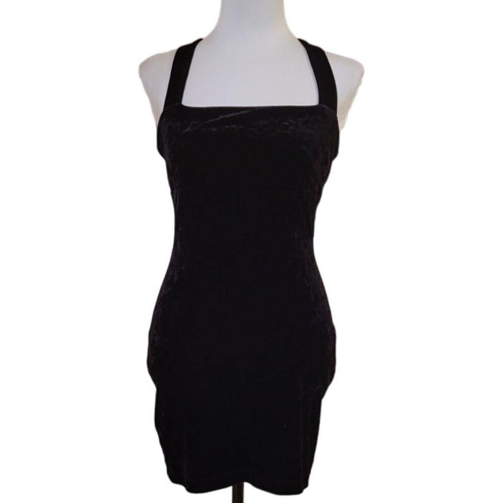 Vintage Betsey Johnson Velvet Bodycon Goth Emo Witchy Party LBD Mini Dress - S